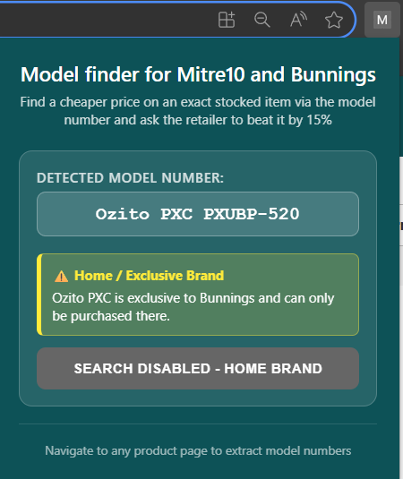 Extension detecting a home brand product
