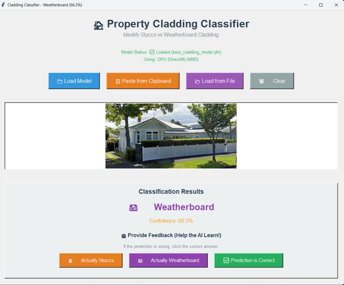Web application showing filtered property results