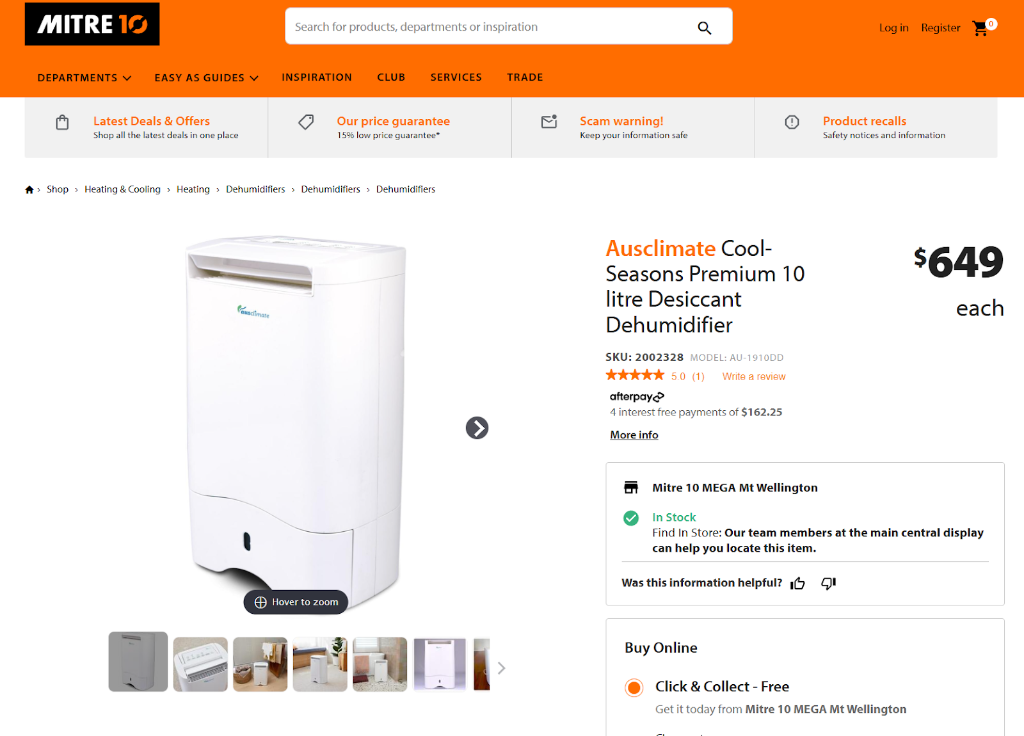 Mitre10 price at $649